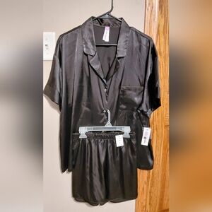 Black Satin Pajama Set for Women
